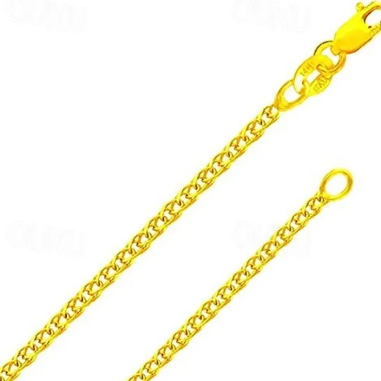 Outlet 14k solid gold italian yellow gold 1.5mm flat open wheat link chain necklace- made in italy-14 karat with lobster claw clasp include gift box with order 18.5 inches Women Trendy Jewelry