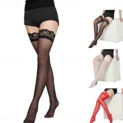 Discount Lace temptation stockings / ultra-thin / trim leg / long tube high thigh stockings / color / transparent / cute / sexy / knee-high female socks Women Socks