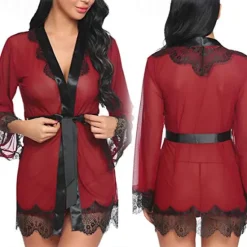 Ladies Sexy See-Through Gauze Nightgown Lace Edge Fun Set Home Outfits Women Lingerie
