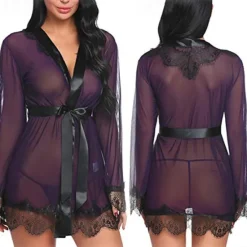 Ladies Sexy See-Through Gauze Nightgown Lace Edge Fun Set Home Outfits Women Lingerie