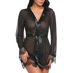 Ladies Sexy See-Through Gauze Nightgown Lace Edge Fun Set Home Outfits Women Lingerie