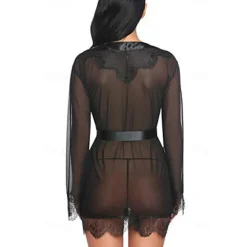 Ladies Sexy See-Through Gauze Nightgown Lace Edge Fun Set Home Outfits Women Lingerie