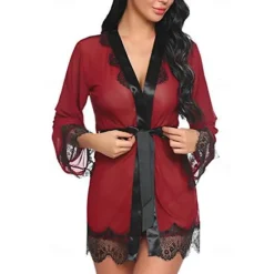 Ladies Sexy See-Through Gauze Nightgown Lace Edge Fun Set Home Outfits Women Lingerie