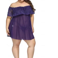 New Ladies Sexy Transparent Seductive Sexy Nightgown One Line Shoulder Nightdress Home Outfits Women Lingerie