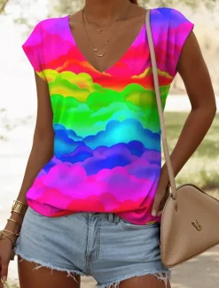 Discount LGBT Pride Parade Pride Raindow Women's Camisole Tank Top Graphic Geometric Vintage Stylish Casual Sleeveless V Neck Regular Tops Daily Vacation Wear Print Blue Purple Orange Summer Spring Women Tank Tops & Camis