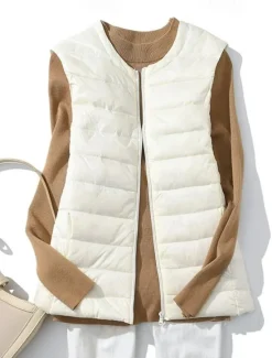 Online Light down vest women's short round neck autumn and winter new shoulder down jacket guts plus size Women Puffers & Parka