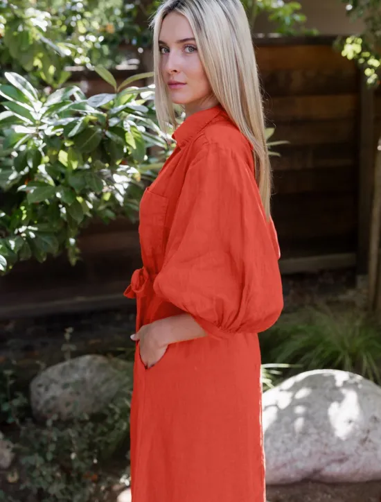 Sale Linen Lace Up Pocket Maxi Shirt Dress Women Casual Dress
