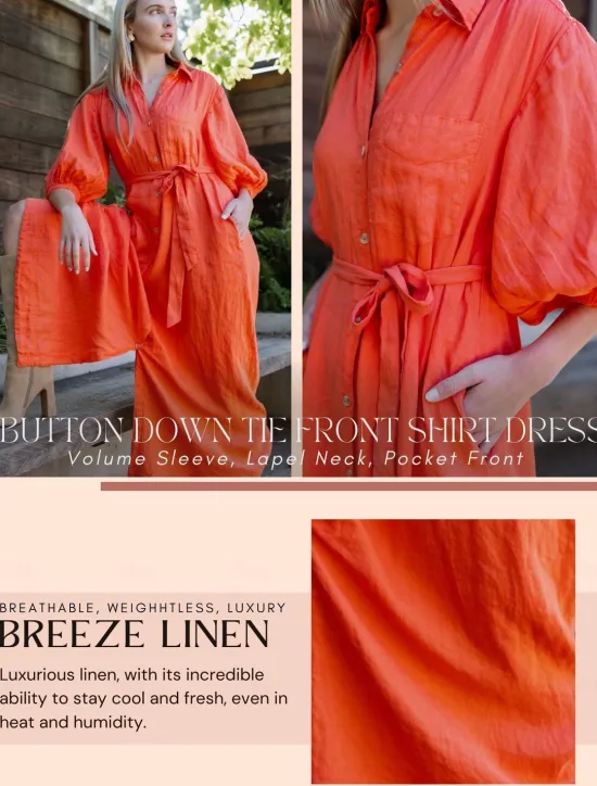Sale Linen Lace Up Pocket Maxi Shirt Dress Women Casual Dress