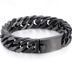 Discount mens chain bracelet 316l stainless steel black punk double curb cuban rombo link 14mm fits 7inch wrist Women Trendy Jewelry