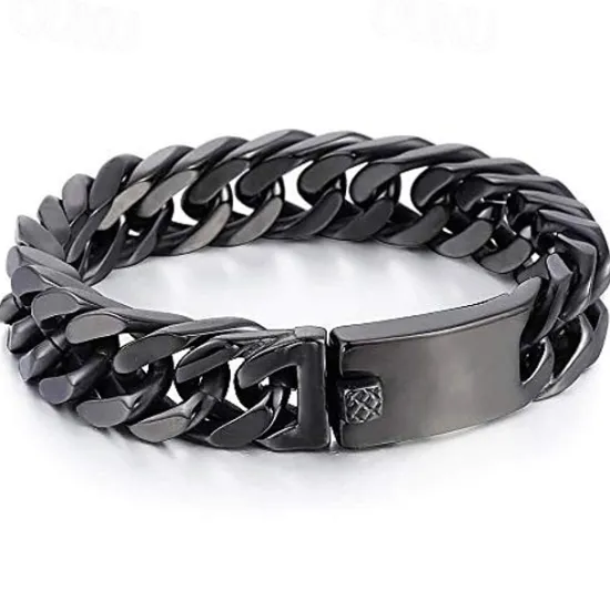 Discount mens chain bracelet 316l stainless steel black punk double curb cuban rombo link 14mm fits 7inch wrist Women Trendy Jewelry