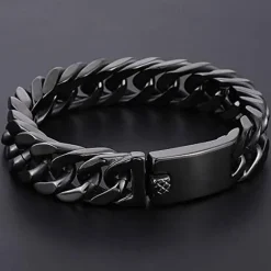 Discount mens chain bracelet 316l stainless steel black punk double curb cuban rombo link 14mm fits 7inch wrist Women Trendy Jewelry