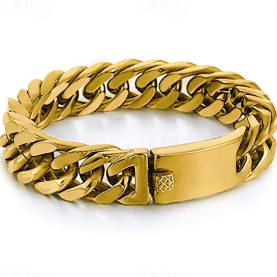 Discount mens chain bracelet 316l stainless steel black punk double curb cuban rombo link 14mm fits 7inch wrist Women Trendy Jewelry