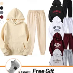 Hot Men's Women's Tracksuit Sweatsuit Casual Fall Long Sleeve Velvet Thermal Warm Soft Fitness Running Jogging Sportswear Activewear Solid Colored Dark Grey Black White Women Two Piece Sets