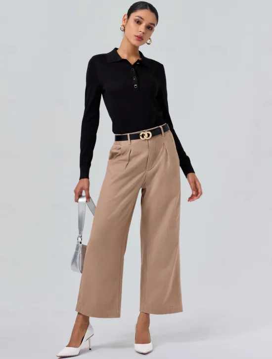 Sale Minimalist Wool Blend Polo Knitwear Women Pullovers & Tops