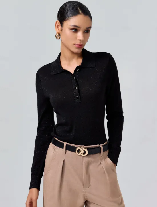 Sale Minimalist Wool Blend Polo Knitwear Women Pullovers & Tops