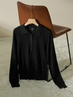 Sale Minimalist Wool Blend Polo Knitwear Women Pullovers & Tops