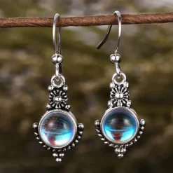 Online moonstone retro earrings fashion thai colorful gemstone ear hook ear jewelry Women Trendy Jewelry