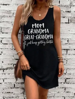 Discount Mother's Day Women's Mini Dress A Line Dress Summer Dress Off The Shoulder Dress Casual Semi Formal Party Daily Holiday Loose Fit Graphic Letter Sleeveless U Neck Black Gray Summer Women Casual Dress