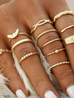 New Multi Finger Ring For Women's Party Evening Gift Alloy Fancy Crown Women Trendy Jewelry