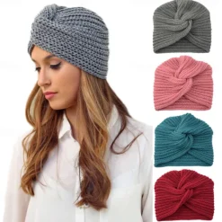 Sale Muslim Inner Hijab Caps Bohemia Turban Cross Wrap Head Indian Hat Knitting Hijab Bonnet Turbante Cap for Women Wear Women Hats