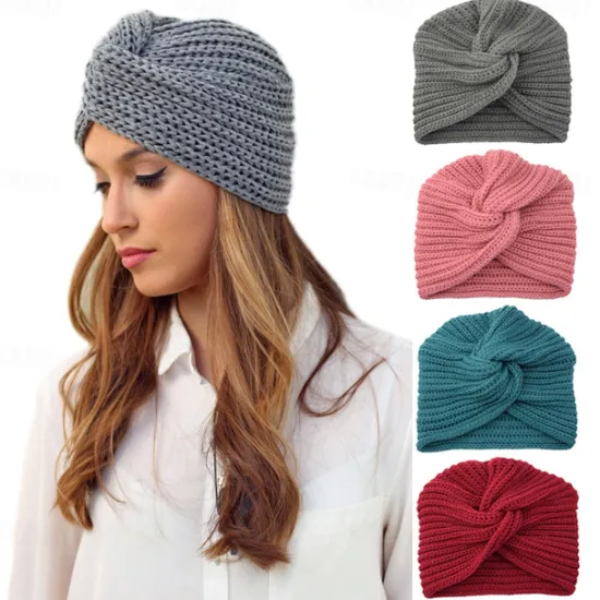 Sale Muslim Inner Hijab Caps Bohemia Turban Cross Wrap Head Indian Hat Knitting Hijab Bonnet Turbante Cap for Women Wear Women Hats