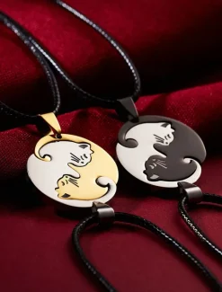 Hot Necklace Stainless Steel Women's Fashion Cute Two tone Animal Lovely Round Heart Shape Necklace For Valentine's Day Birthday Gift Women Trendy Jewelry