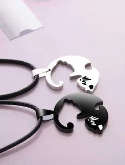 Hot Necklace Stainless Steel Women's Fashion Cute Two tone Animal Lovely Round Heart Shape Necklace For Valentine's Day Birthday Gift Women Trendy Jewelry