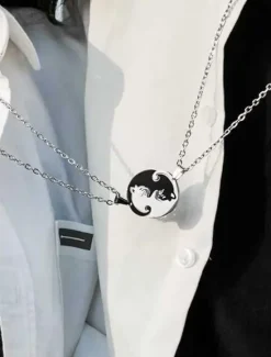 Hot Necklace Stainless Steel Women's Fashion Cute Two tone Animal Lovely Round Heart Shape Necklace For Valentine's Day Birthday Gift Women Trendy Jewelry