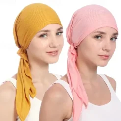 New New Elastic Cotton Solid Color Wrap Head Scarf Hats Muslim Turban Bonnet For Women Inner Hijab Hat Fashion Female Turbantes Caps Women Hats