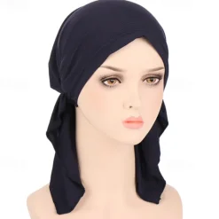Best New Elastic Solid Color Wrap Head Scarf Hats Muslim Turban Bonnet For Women Inner Hijab Hat Fashion Female Turbantes Caps Women Hats