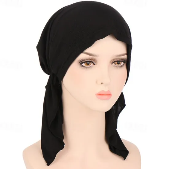 Best New Elastic Solid Color Wrap Head Scarf Hats Muslim Turban Bonnet For Women Inner Hijab Hat Fashion Female Turbantes Caps Women Hats