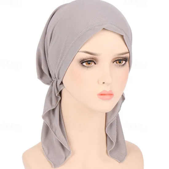 Best New Elastic Solid Color Wrap Head Scarf Hats Muslim Turban Bonnet For Women Inner Hijab Hat Fashion Female Turbantes Caps Women Hats