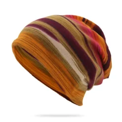 Discount New Unisex Stripe Print Beanie Hat Women Soft Autumn Winter Warm Hat Scarf Casual Outdoor Hip Hop Cap Women Hats