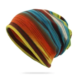 Discount New Unisex Stripe Print Beanie Hat Women Soft Autumn Winter Warm Hat Scarf Casual Outdoor Hip Hop Cap Women Hats