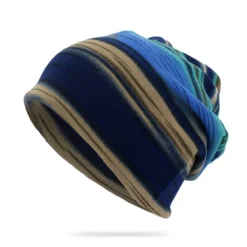 Discount New Unisex Stripe Print Beanie Hat Women Soft Autumn Winter Warm Hat Scarf Casual Outdoor Hip Hop Cap Women Hats