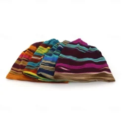Discount New Unisex Stripe Print Beanie Hat Women Soft Autumn Winter Warm Hat Scarf Casual Outdoor Hip Hop Cap Women Hats