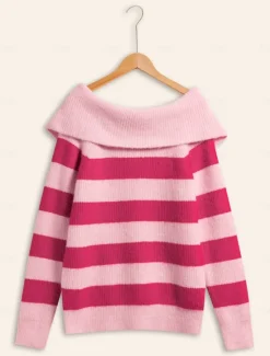 Outlet Off Shoulder Ribbed Knit Wool Blend Fall / Winter Causal Sweater Women Ugly Sweater