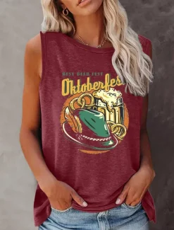 Best Oktoberfest Women's Camisole Tank Top Letter Daily Stylish Casual Sleeveless Strap Regular Tops Daily Print Black White Wine Navy Blue Summer Spring Women Tank Tops & Camis