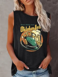 Best Oktoberfest Women's Camisole Tank Top Letter Daily Stylish Casual Sleeveless Strap Regular Tops Daily Print Black White Wine Navy Blue Summer Spring Women Tank Tops & Camis