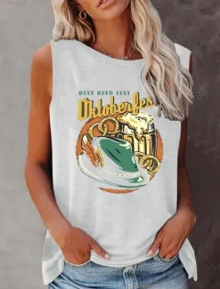 Best Oktoberfest Women's Camisole Tank Top Letter Daily Stylish Casual Sleeveless Strap Regular Tops Daily Print Black White Wine Navy Blue Summer Spring Women Tank Tops & Camis