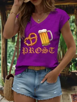 Oktoberfest Women's Camisole Tank Top Graphic Letter Vintage Stylish Classic Sleeveless Short Sleeve V Neck Regular Tops Daily Vacation Wear Print Black White Red Blue Purple Summer Spring Women Tank Tops & Camis