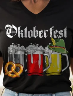 Outlet Oktoberfest Women's T Shirt Graphic Letter Vintage Stylish Classic Short Sleeve V Neck Regular Tops Daily Print Black White Yellow Red Blue Summer Spring Women T-Shirts