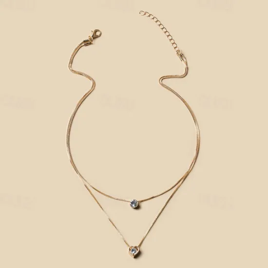 Outlet 1PC Chain Necklace Layered Necklace For Women's Crystal Clear Wedding Party Evening Daily Crystal Alloy Heart Women Trendy Jewelry