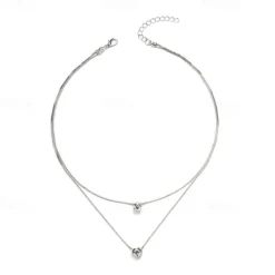 Outlet 1PC Chain Necklace Layered Necklace For Women's Crystal Clear Wedding Party Evening Daily Crystal Alloy Heart Women Trendy Jewelry