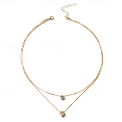 Outlet 1PC Chain Necklace Layered Necklace For Women's Crystal Clear Wedding Party Evening Daily Crystal Alloy Heart Women Trendy Jewelry