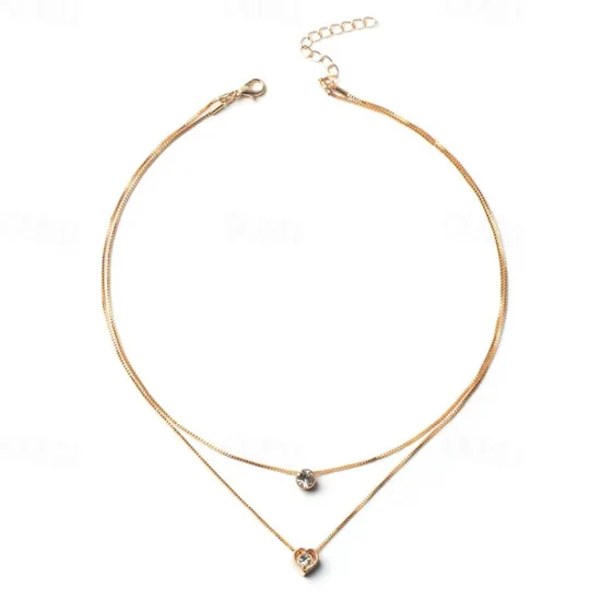 Outlet 1PC Chain Necklace Layered Necklace For Women's Crystal Clear Wedding Party Evening Daily Crystal Alloy Heart Women Trendy Jewelry
