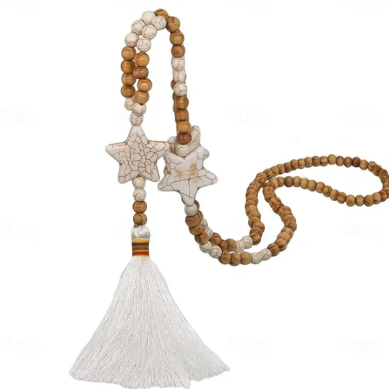 Best 1pc Pendant Necklace Beaded Necklace For Women's Street Gift Birthday Party Wooden Stone Handmade Friends Star / Long Necklace / Bead Necklace Women Trendy Jewelry