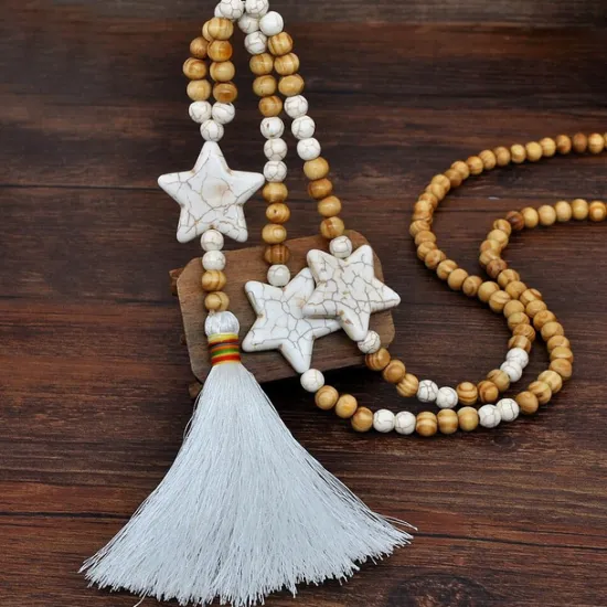 Best 1pc Pendant Necklace Beaded Necklace For Women's Street Gift Birthday Party Wooden Stone Handmade Friends Star / Long Necklace / Bead Necklace Women Trendy Jewelry
