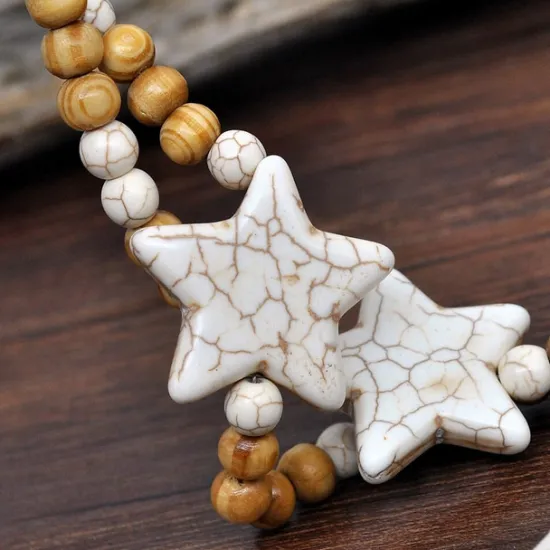 Best 1pc Pendant Necklace Beaded Necklace For Women's Street Gift Birthday Party Wooden Stone Handmade Friends Star / Long Necklace / Bead Necklace Women Trendy Jewelry