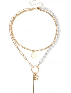 Online 1PC Pendant Necklace For Women's Pearl Wedding Party Evening Imitation Pearl Alloy Double Layered Women Trendy Jewelry